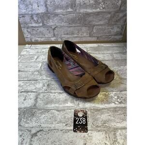 Skechers Women's Peep Toe Flats Brown Size 8 Casual Slip-On Shoes Y2K
